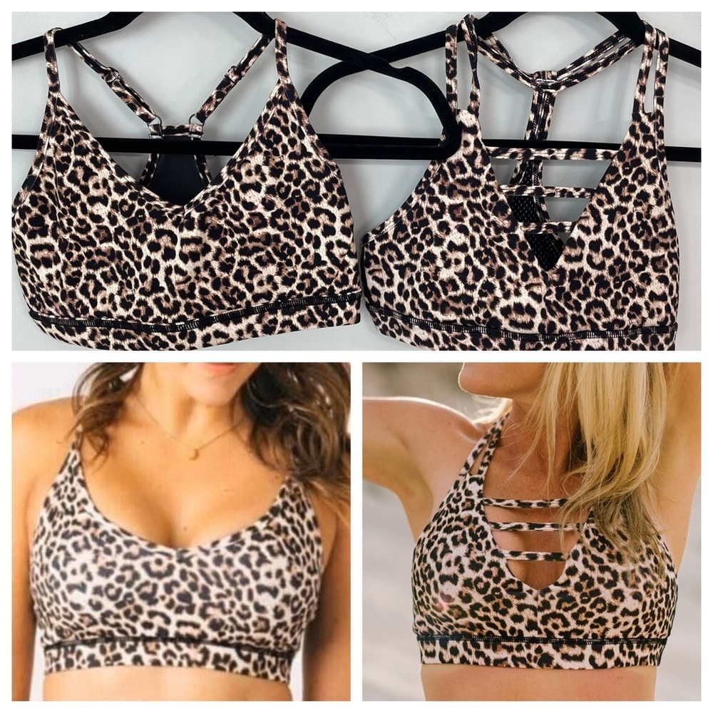 ZYIA Leopard Print Strappy Sports Bra in Tan and Black